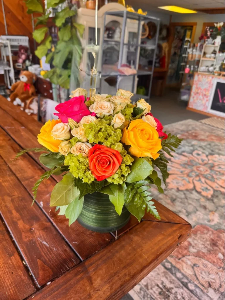 Colorful rose arrangement available for flower delivery in Fort Wayne